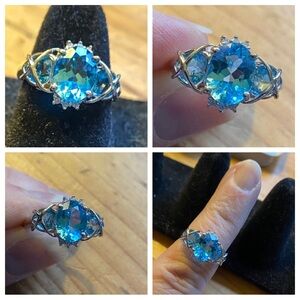 10K White Gold & Genuine Diamond Ring Withh Blue Topaz Heart Ring